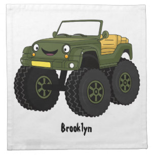 Green monster truck cartoon illustration cloth napkin
