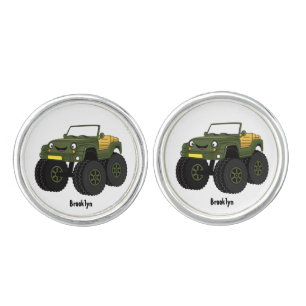 Green monster truck cartoon illustration cufflinks