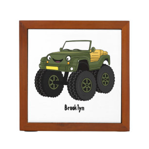 Green monster truck cartoon illustration desk organizer