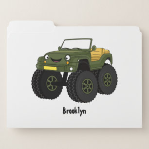 Green monster truck cartoon illustration file folder