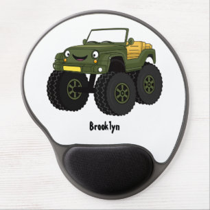 Green monster truck cartoon illustration gel mouse pad