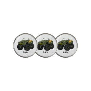 Green monster truck cartoon illustration golf ball marker