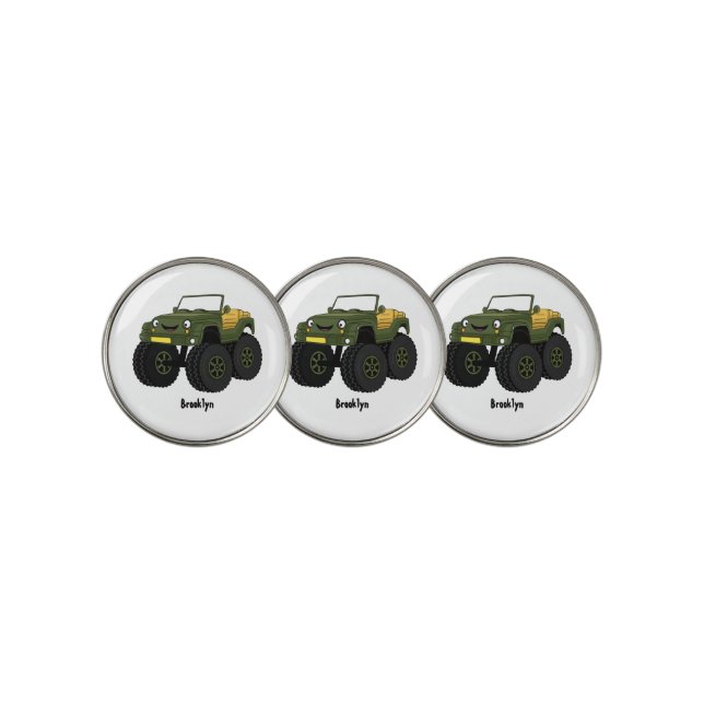 Green monster truck cartoon illustration golf ball marker (3 Up)