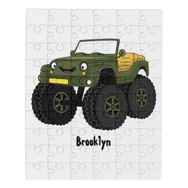 Green monster truck cartoon illustration jigsaw puzzle (Puzzle Vertical)