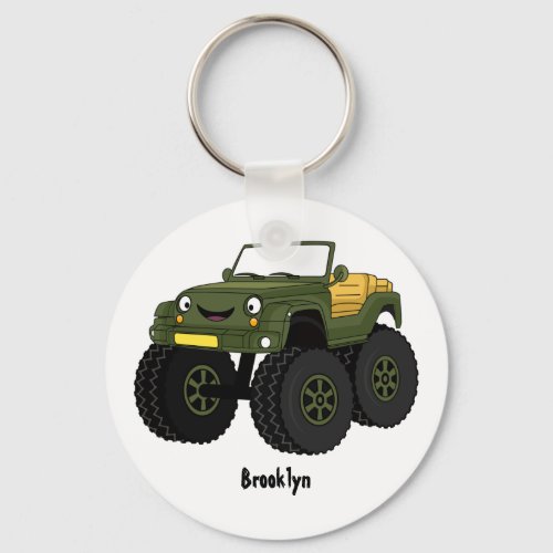 Green monster truck cartoon illustration keychain