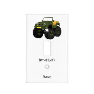 Green monster truck cartoon illustration light switch cover