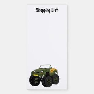 Green monster truck cartoon illustration magnetic notepad