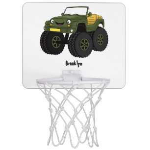 Green monster truck cartoon illustration  mini basketball hoop