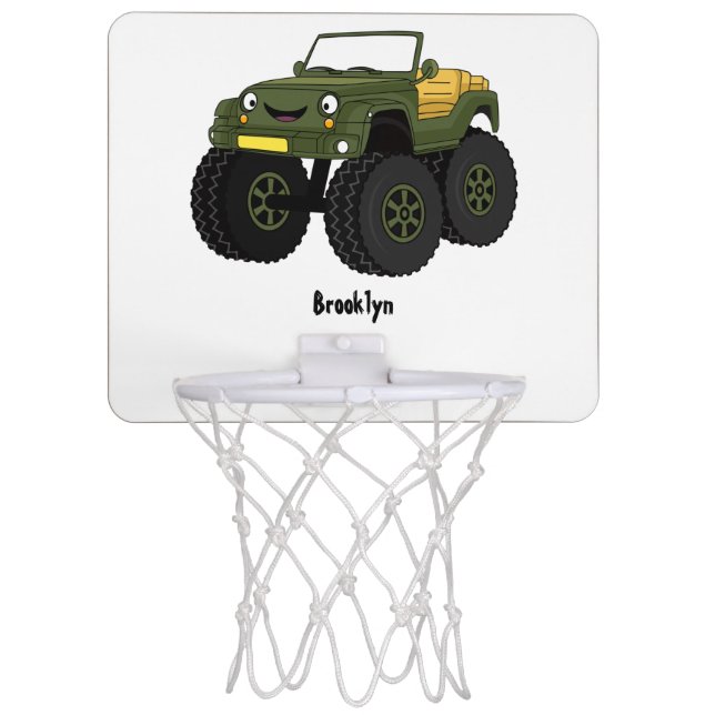 Green monster truck cartoon illustration  mini basketball hoop (Front)