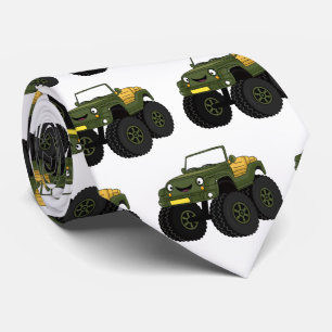Green monster truck cartoon illustration neck tie