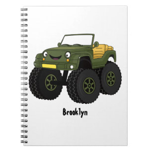 Green monster truck cartoon illustration notebook