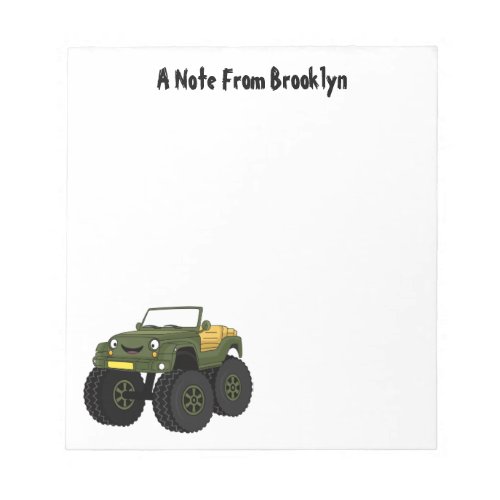 Green monster truck cartoon illustration notepad