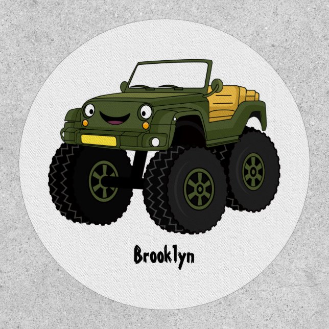 Green monster truck cartoon illustration patch (Front)