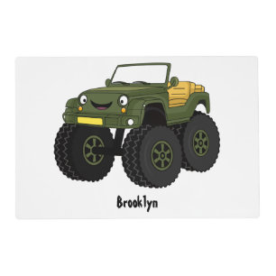 Green monster truck cartoon illustration placemat
