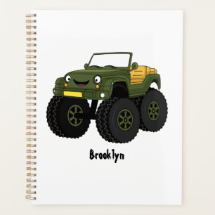 Green monster truck cartoon illustration planner
