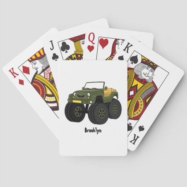 Green monster truck cartoon illustration  poker cards (Back)