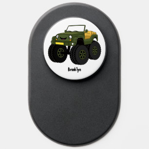 Green monster truck cartoon illustration PopSocket