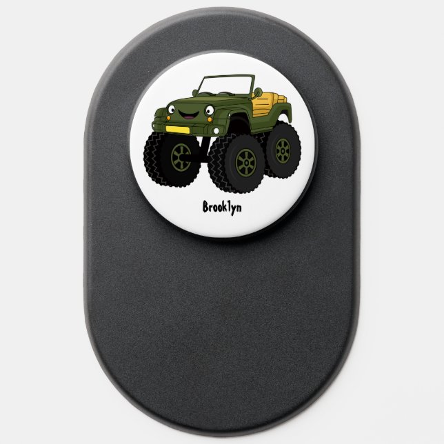Green monster truck cartoon illustration PopSocket (Popsocket)