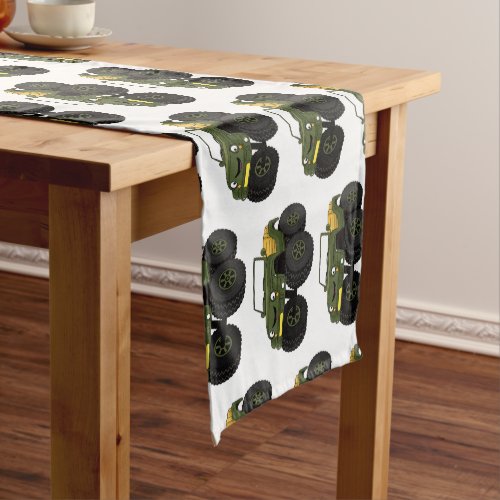 Green monster truck cartoon illustration  short table runner