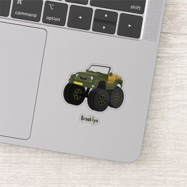 Green monster truck cartoon illustration sticker (Detail)