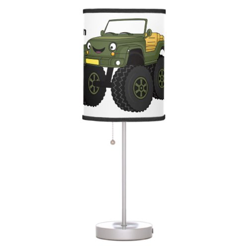 Green monster truck cartoon illustration table lamp