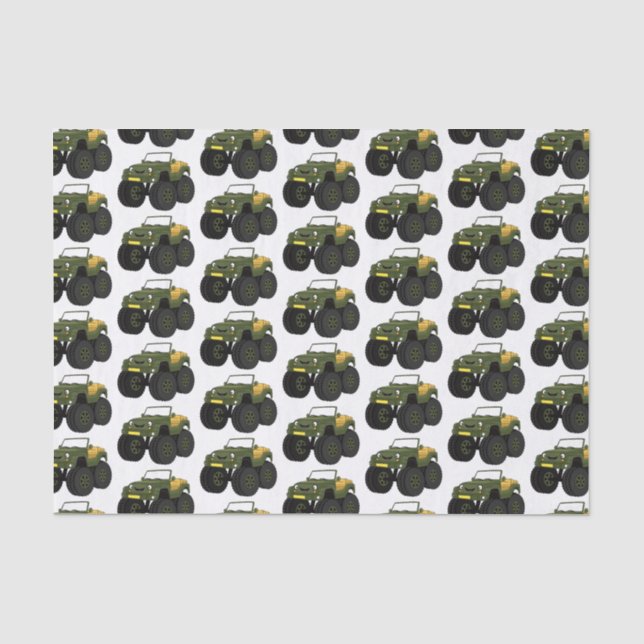 Green monster truck cartoon illustration  tissue paper (Front)