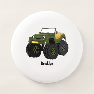 Green monster truck cartoon illustration Wham-O frisbee