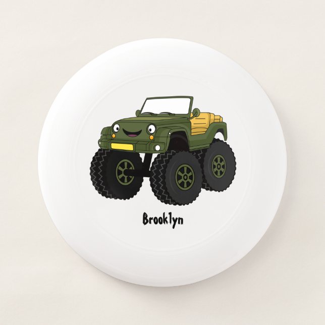 Green monster truck cartoon illustration Wham-O frisbee (Front)