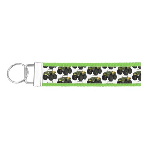 Green monster truck cartoon illustration wrist keychain