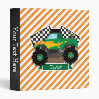 Green Monster Truck, Checkered Flag; Orange Stripe Binder