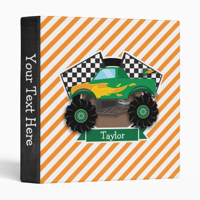 Green Monster Truck, Checkered Flag; Orange Stripe Binder (Front/Spine)