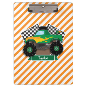 Green Monster Truck, Checkered Flag; Orange Stripe Clipboard