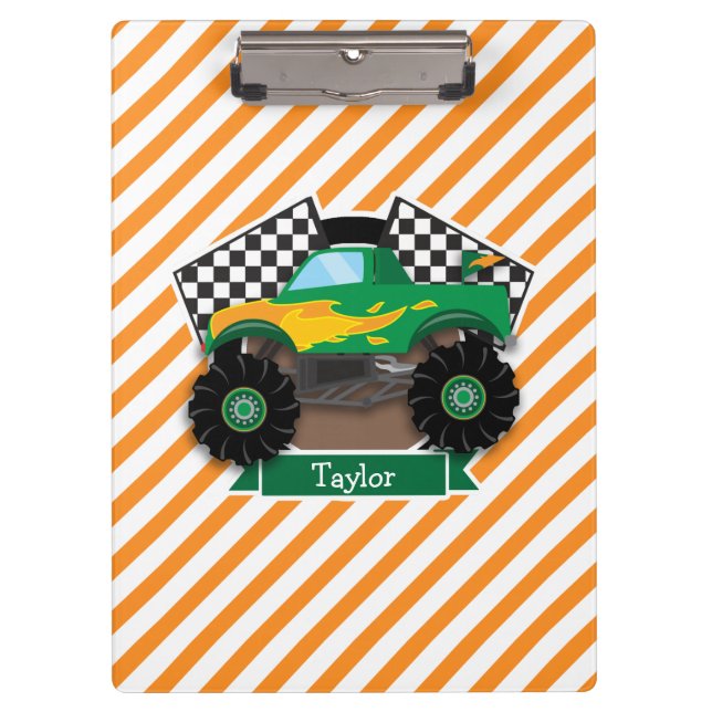 Green Monster Truck, Checkered Flag; Orange Stripe Clipboard (Front)