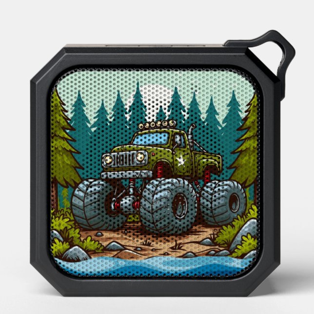 Green Monster Truck in the forest Bluetooth Speaker (Front)