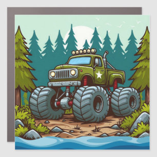 Green Monster Truck in the forest Car Magnet