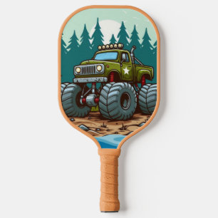 Green Monster Truck in the forest Carbon Fiber Pickleball Paddle