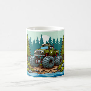 Green Monster Truck in the forest Coffee Mug