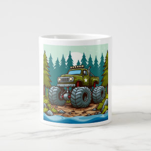 Green Monster Truck in the forest Giant Coffee Mug