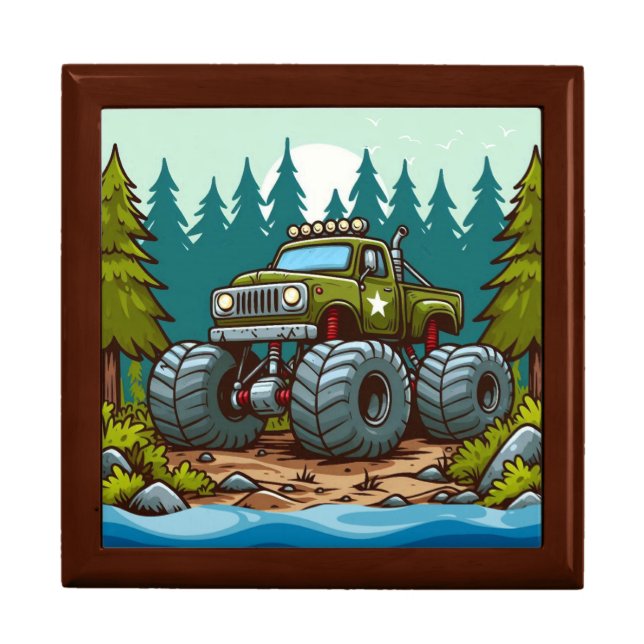 Green Monster Truck in the forest Gift Box (Front)