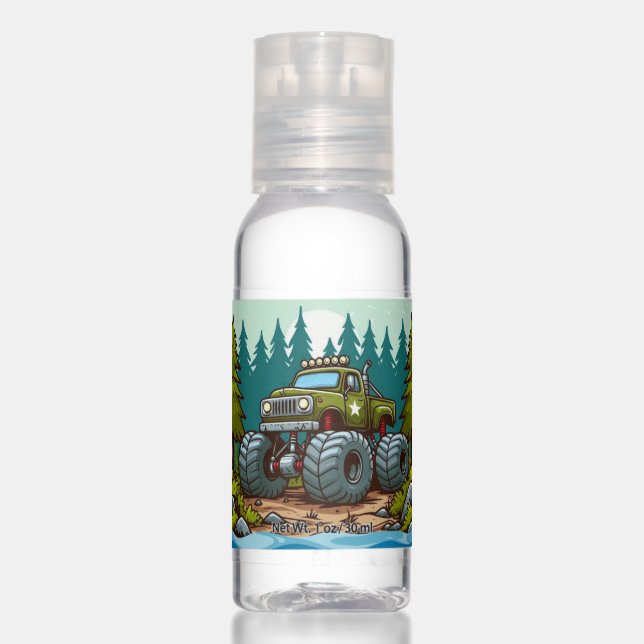 Green Monster Truck in the forest Hand Sanitizer (Front)