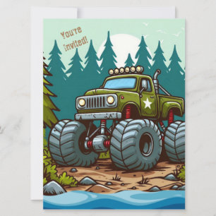 Green Monster Truck in the forest Holiday Card