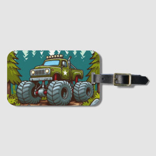 Green Monster Truck in the forest Luggage Tag
