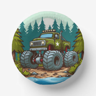 Green Monster Truck in the forest Paper Bowls