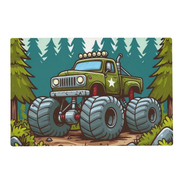 Green Monster Truck in the forest Placemat (Front)