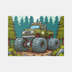 Green Monster Truck in the forest Rug