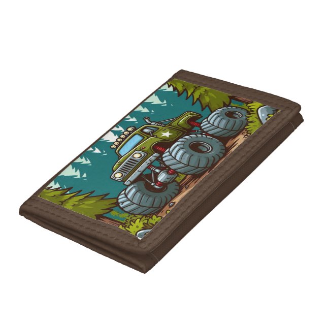 Green Monster Truck in the forest Trifold Wallet (Bottom)
