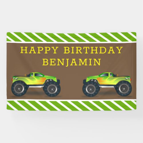 Green Monster Truck Kids Birthday Party Banner