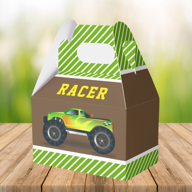 Green Monster Truck Kids Birthday Party Favor Boxes (Creator Uploaded)
