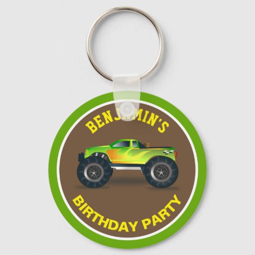 Green Monster Truck Kids Birthday Party Favor Keychain
