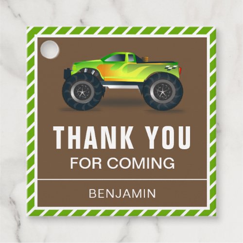 Green Monster Truck Kids Birthday Party Favor Tags